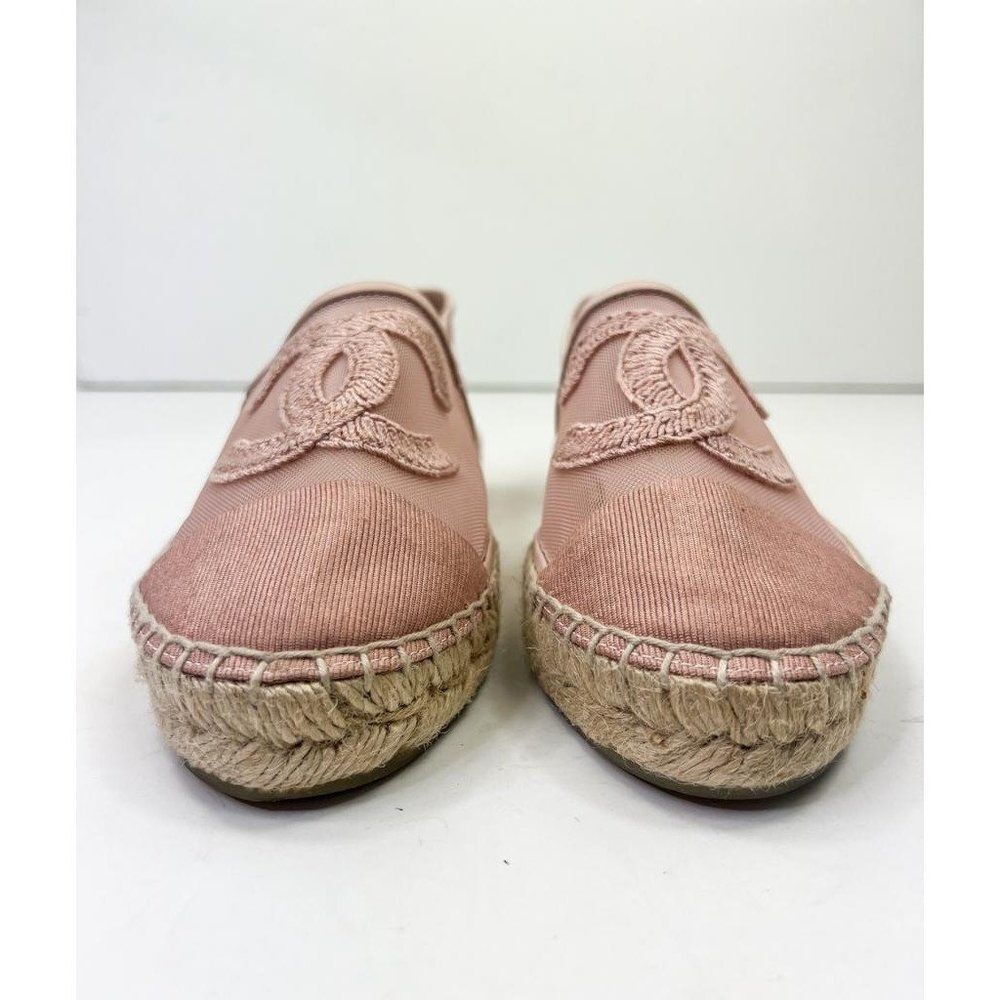 CHANEL Grosgrain Light Pink Mesh CC Logo Pink Cap Toe Flat Espadrilles Size EU37 - Picture 3 of 13